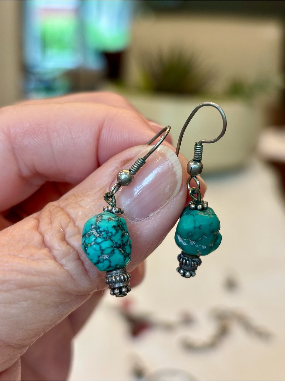 Turquoise and Sterling Bead Drop Earrings - Women Jewelry